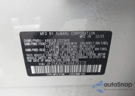 2024 Subaru Forester Premium from USA, damaged, VIN JF2SKADC1RH479378